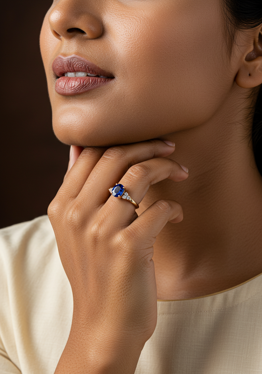Sapphire Engagement ring on model