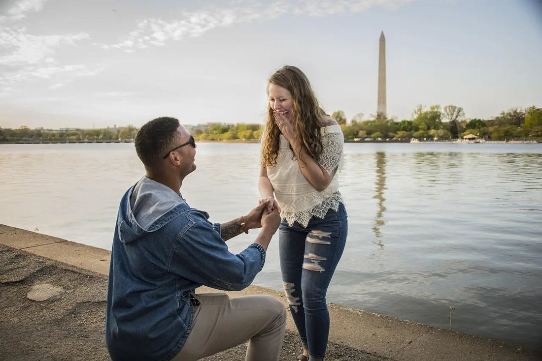 Proposing with a sapphire ring
