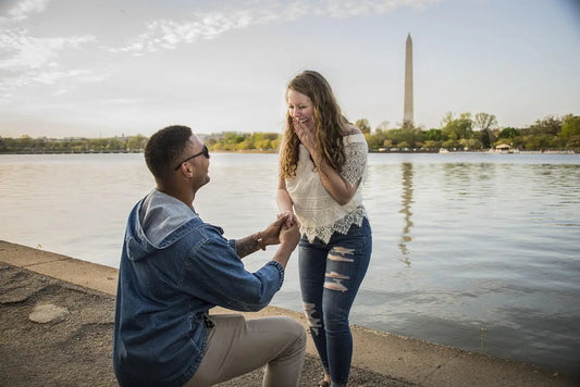 Proposing with a sapphire ring